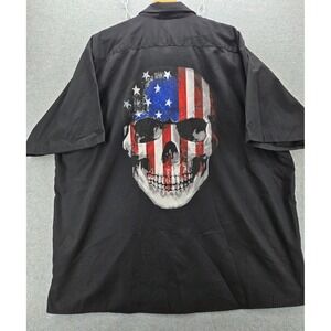 Lethal Threat Work Shirt XXXL 3XL Shop Mechanic American Flag Rockabilly Skull